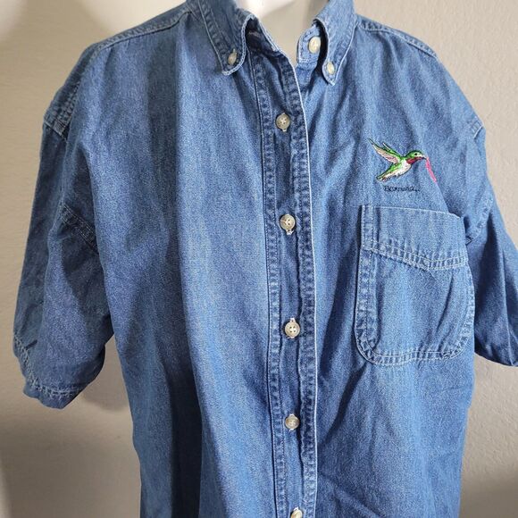 Blue Generation large button front embroidered humming birds flower pocket - Picture 13 of 15